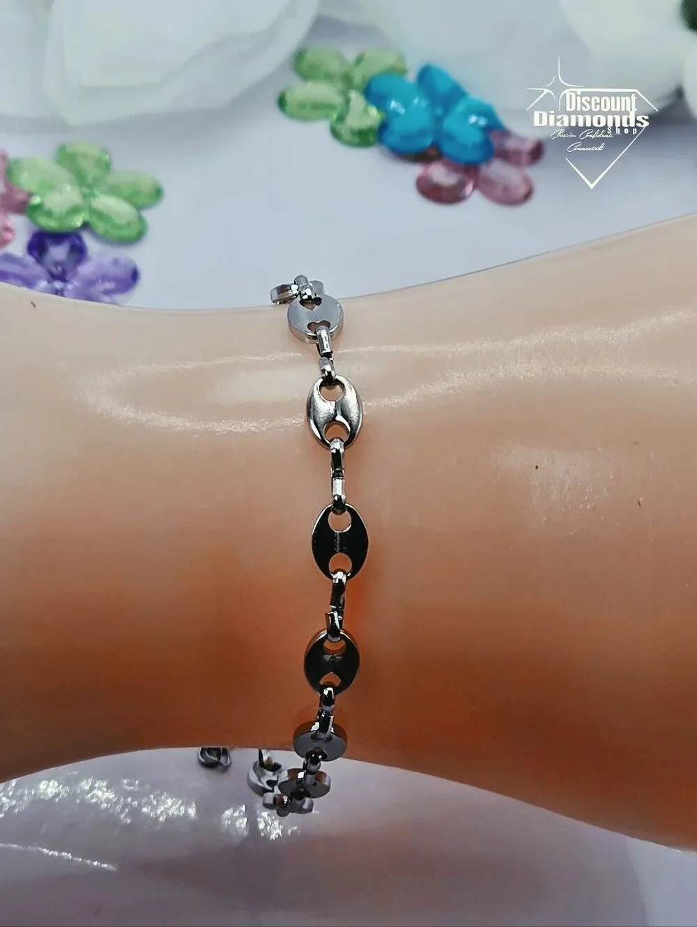 18K White Gold Titanium Coffee Bean Bracelet